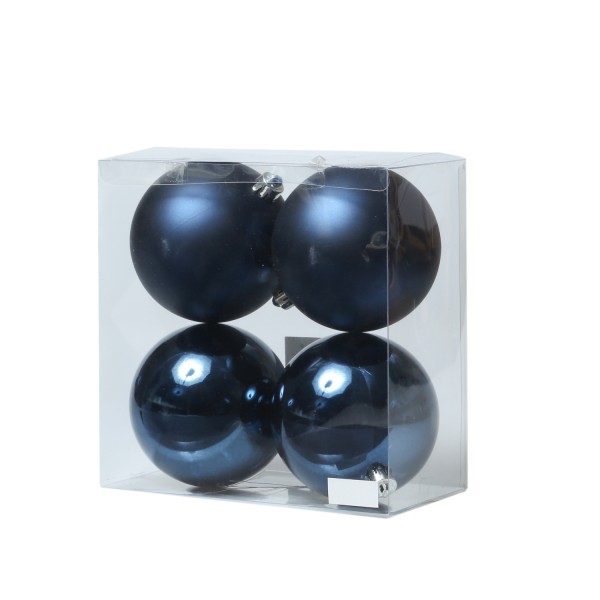 Christbaumkugeln - Weihnachtsbaumkugeln - bruchfest - D: 10cm - glänzend/matt - dunkelblau - 4er Set