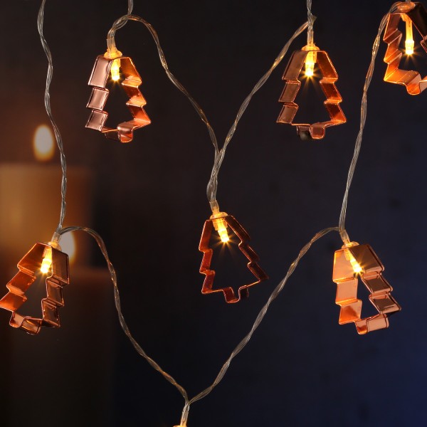 LED Lichterkette Backförmchen kupferfarbene Bäume - 8 warmweiße LED - Batteriebetrieb - L: 1,4m