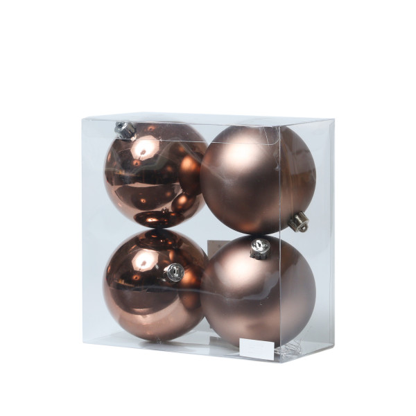 Christbaumkugeln - Weihnachtsbaumkugeln - bruchfest - D: 10cm - glänzend/matt - braun - 4er Set