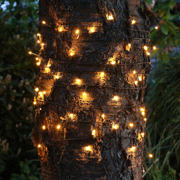 LED Solar Lichterkette - 50 warmweiße LED - Blinkfunktion - grünes Kabel - für Außen - L: 5m