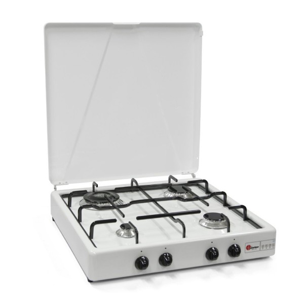 PARKER Vierflammen Kocher - weiß emailliert - Zündsicherung - 2,8kW, 2,3kW, 1,65kW, 0,9kW