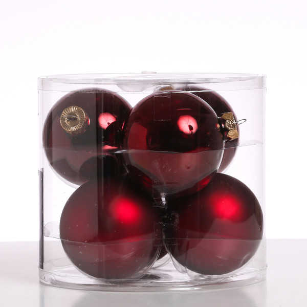 Christbaumkugeln - Weihnachtsbaumkugeln - Glas - D: 8cm - glänzend/matt - weinrot - 6er Set