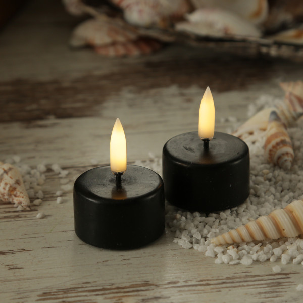 LED Teelichter THEA - D: 4cm - H: 5,3cm - Timer - inkl. Batterien - schwarz - 2er Set