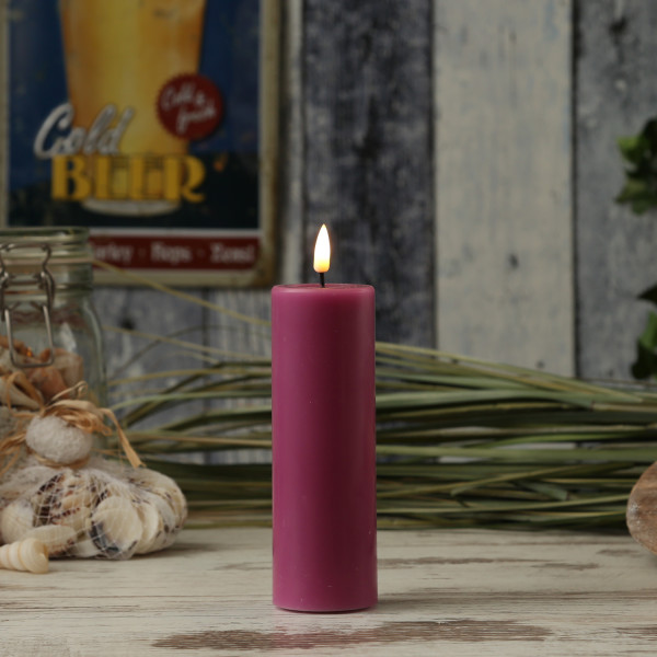 LED Stumpenkerze MIA - Echtwachs - realistische 3D Flamme - H: 15cm - D: 5cm - malve