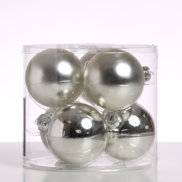 Christbaumkugeln - Weihnachtsbaumkugeln - Glas - D: 8cm - glänzend/matt - silber - 6er Set